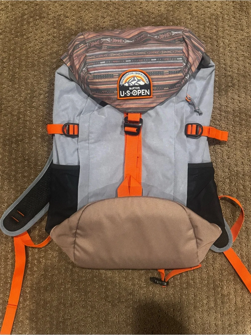 Burton US open snowboarding championships Men's Gray and Orange Outdoor Backpack